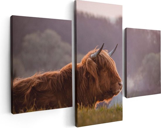 Artaza - Canvas Schilderij - Schotse Hooglander Koe Ligt In Het Gras - Foto Op Canvas - Canvas Print