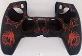 Controller hoesje voor PS5 - Siliconen cover - Draak V2 - Zwart met rood