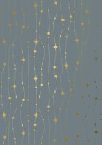 Kerstcadeaupapier Stars Falling Grey Gold- Breedte 60 cm - 200m lang