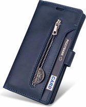 Hoesje geschikt voor iPhone 12 Mini - Bookcase - Koord - Pasjeshouder - Portemonnee - Rits - Kunstleer - Blauw