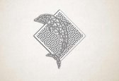 Line Art - Dolfijn met achtergrond - M - 67x60cm - EssenhoutWit - geometrische wanddecoratie