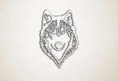 Wanddecoratie - Husky hoofd - hond - S - 60x41cm - EssenhoutWit - muurdecoratie - Line Art