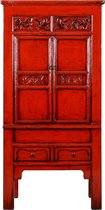 Fine Asianliving Antieke Chinese Kast Rood Glossy Handgemaakt B84xD45xH181cm Chinese Meubels Oosterse Kast