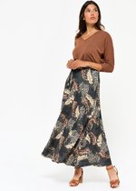LOLALIZA Maxi rok met plantenprint - Khaki - Maat M