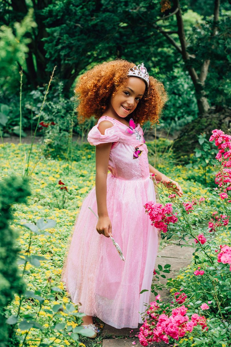 Het Betere Merk prinsessenjurk meisje - carnavalskleding - Roze vlinders - Verkleedkleren meisje - Maat 122/128 - Accessoires - Roze jurk — afbeelding 2