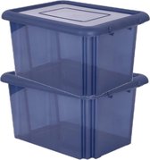 6x stuks kunststof opbergboxen/opbergdozen donkerblauw 55 liter - Voorraad/opberg boxen/kisten/bakken met deksel