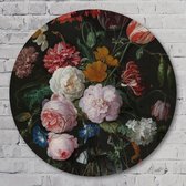 Stilleven met bloemen in glazen vaas - Jan Davidsz - 50 cm Aluminium Muurcirkel - Bloemen en Planten - Wanddecoratie - Rond Schilderij - Wandcirkel