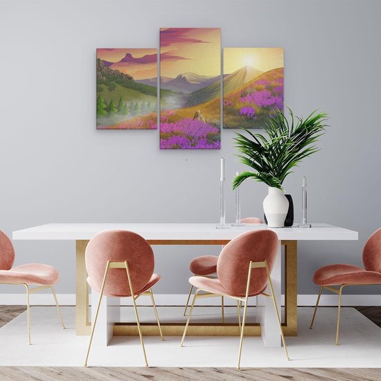 Artaza Canvas Schilderij Drieluik Lavendel Bloemen In De Bergen - Abstract - 90x60 - Foto Op Canvas - Canvas Print