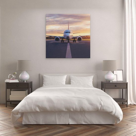 Artaza Peinture Sur Toile Avion Sur La Piste - 80x80 - Groot - Photo Sur Toile - Impression Sur Toile