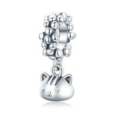 Zilveren hangende bedel Swingende kitten