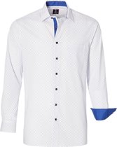 Fyren - Heren Overhemden Poplin Wit Navy Dotted - Wit - Maat XL