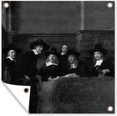 Toile de jardin Les maîtres de l'acier - Peinture de Rembrandt van Rijn - noir et blanc - 100x100 cm