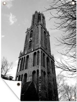Tuinposter - Tuindoek - Tuinposters buiten - Zijaanzicht van de Dom in Utrecht - zwart wit - 90x120 cm - Tuin
