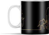 Mok - Olifant - Goud - Zwart - Lijn - Simpel - 350 ml - Beker
