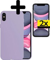 Hoes voor iPhone Xs Max Hoesje Lila Siliconen Case Met 2x Screenprotector - Hoes voor iPhone Xs Max Hoesje Hoes met 2x Screenprotector - Lila