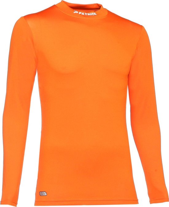 Oranje Patrick thermoshirt met opstaande kraag en lange mouwen.
