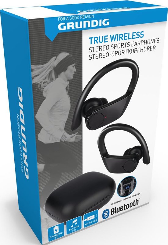 Grundig Oortjes - Draadloos - Bluetooth - met Microfoon - TWS - Sport - Zwart