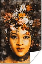 Poster Vrouwen - Bloemen - Verf - 20x30 cm