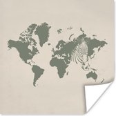 Poster Wereldkaart - Zebra - Grijs - 30x30 cm