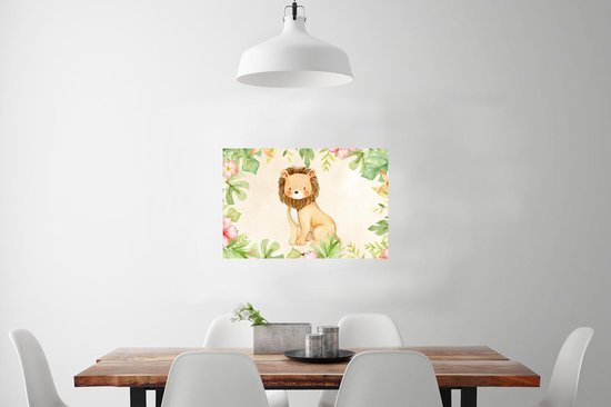 Affiche Lion - Pépinière - Chambre de bébé - Jungle - Aquarelle - 60x40 cm