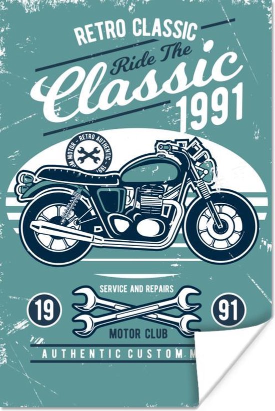 Poster Motorfiets - Gereedschap - Vintage - Tekening - 40x60 cm - Vaderdag cadeau - Geschenk - Cadeautje voor hem - Tip - Mannen
