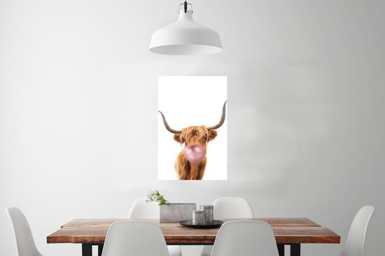 Affiche Highlander écossais - Chewing-gum - Rose - Enfant - Filles - Garçons - 60x90 cm - Poster Chambre enfant