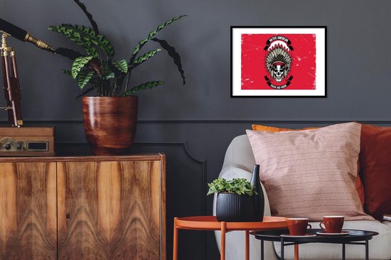 Fotolijst incl. Poster - Doodskop - Indianentooi - Vintage - Tekening - 40x30 cm - Posterlijst