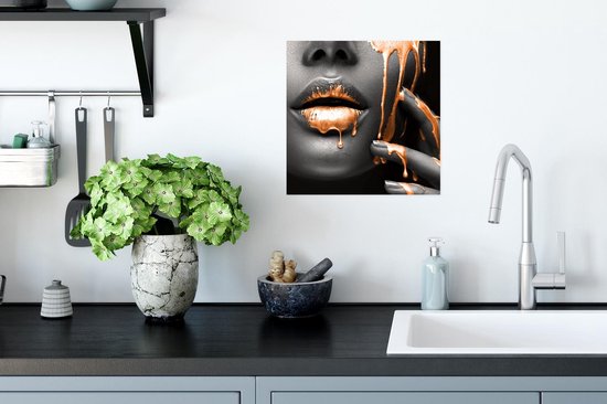 Poster Lippen - Oranje - Zwart - 30x30 cm