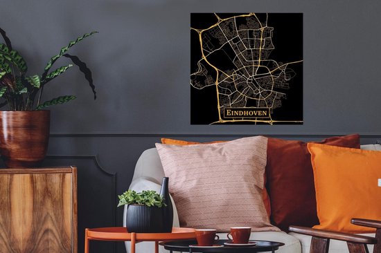 Affiche Carte - Eindhoven - Or - Zwart - 50x50 cm