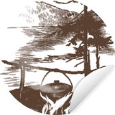 WallCircle - Muurstickers - Behangcirkel - Koken - Boom - Zee - 100x100 cm - Muurcirkel - Zelfklevend - Ronde Behangsticker XXL