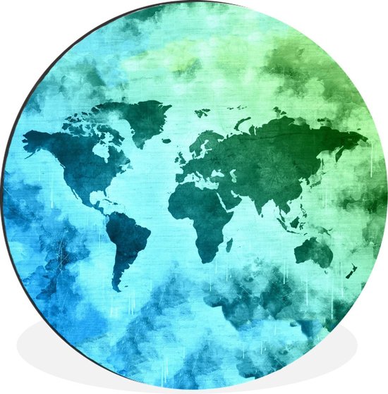 WallCircle - Wandcirkel - Muurcirkel - Wereldkaart - Rook - Blauw - Aluminium - Dibond - 90x90 cm - Binnen en Buiten