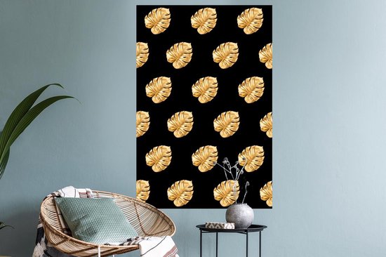 Stickers muraux - Or - Monstera - Motif - 60x90 cm - Feuille adhésive