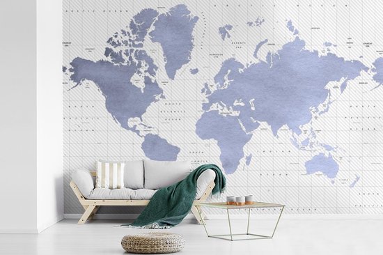 Carte du monde bleu avec motif texturé sur fond avec latitude et longitude 360x240 cm