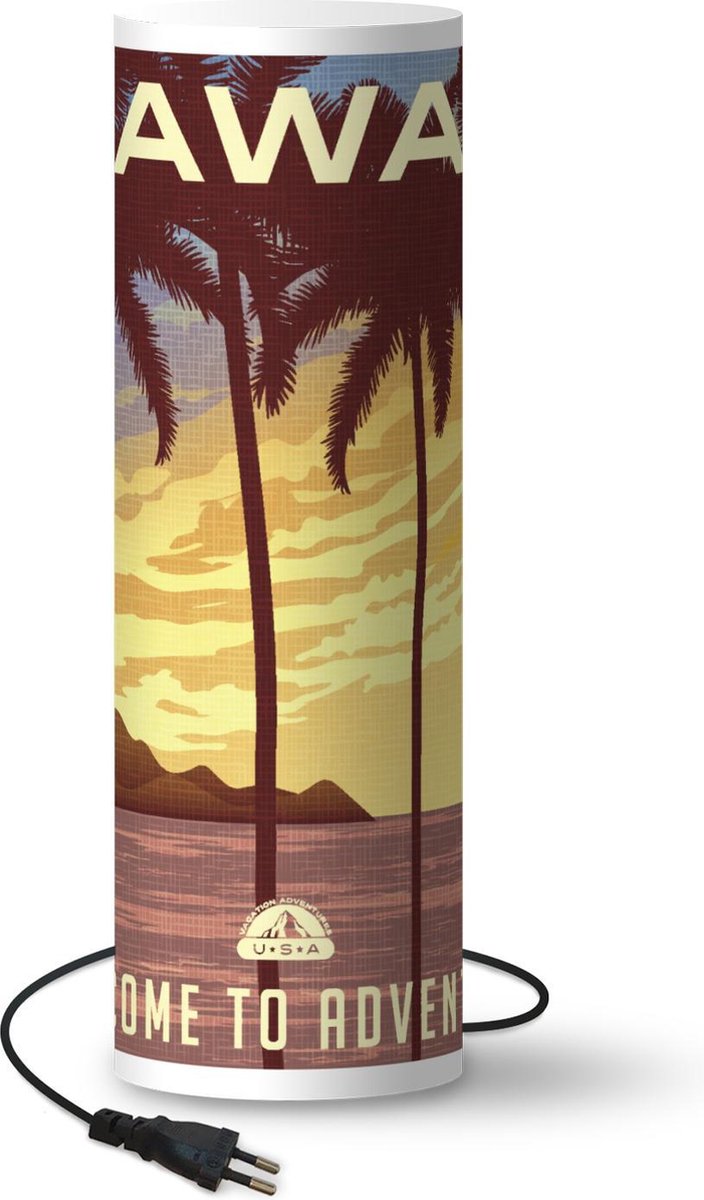 Lamp - Nachtlampje - Tafellamp slaapkamer - Hawaii - Vintage - Palmboom - 50 cm hoog - Ø15.9 cm - Inclusief LED lamp
