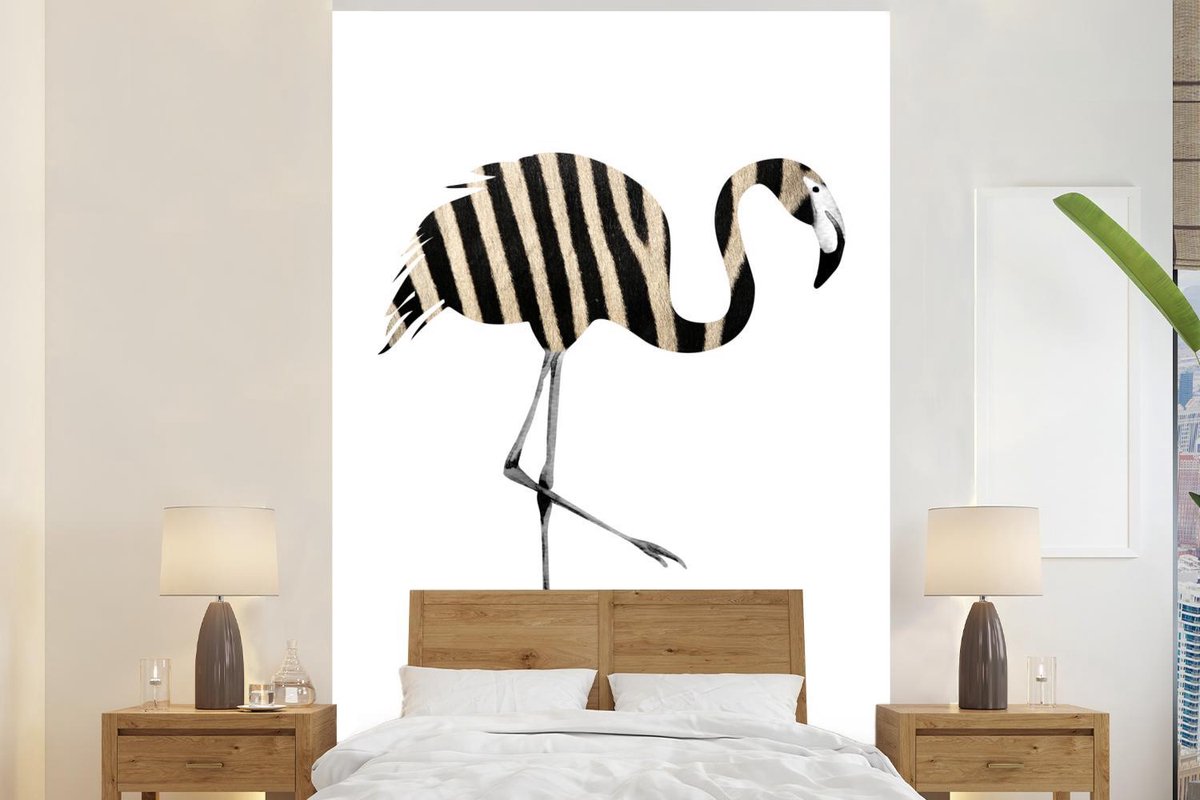 Behang - Fotobehang Flamingo - Zebra - Zwart-Wit - Breedte 180 cm x hoogte 280 cm