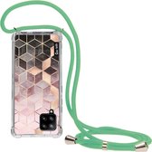 Casetastic Samsung Galaxy A42 (2020) 5G Hoesje met koord - Lanyard Case - Soft Pink Gradient Cubes Print