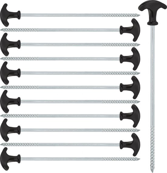 relaxdays piquets de tente - piquets - piquets à vis - piquets en T - 12 pièces - piquets de sol noir