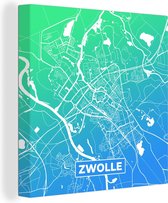 Canvas Schilderij Stadskaart - Zwolle - Blauw - Groen - 20x20 cm - Wanddecoratie