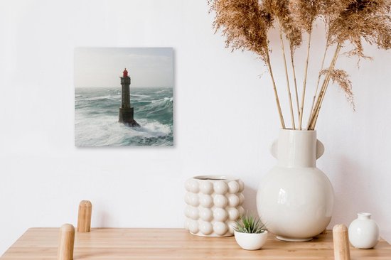 Canvas schilderij 20x20 cm - Wanddecoratie Vuurtoren - Zee - Frankrijk - Muurdecoratie woonkamer - Slaapkamer decoratie - Kamer accessoires - Schilderijen op canvas