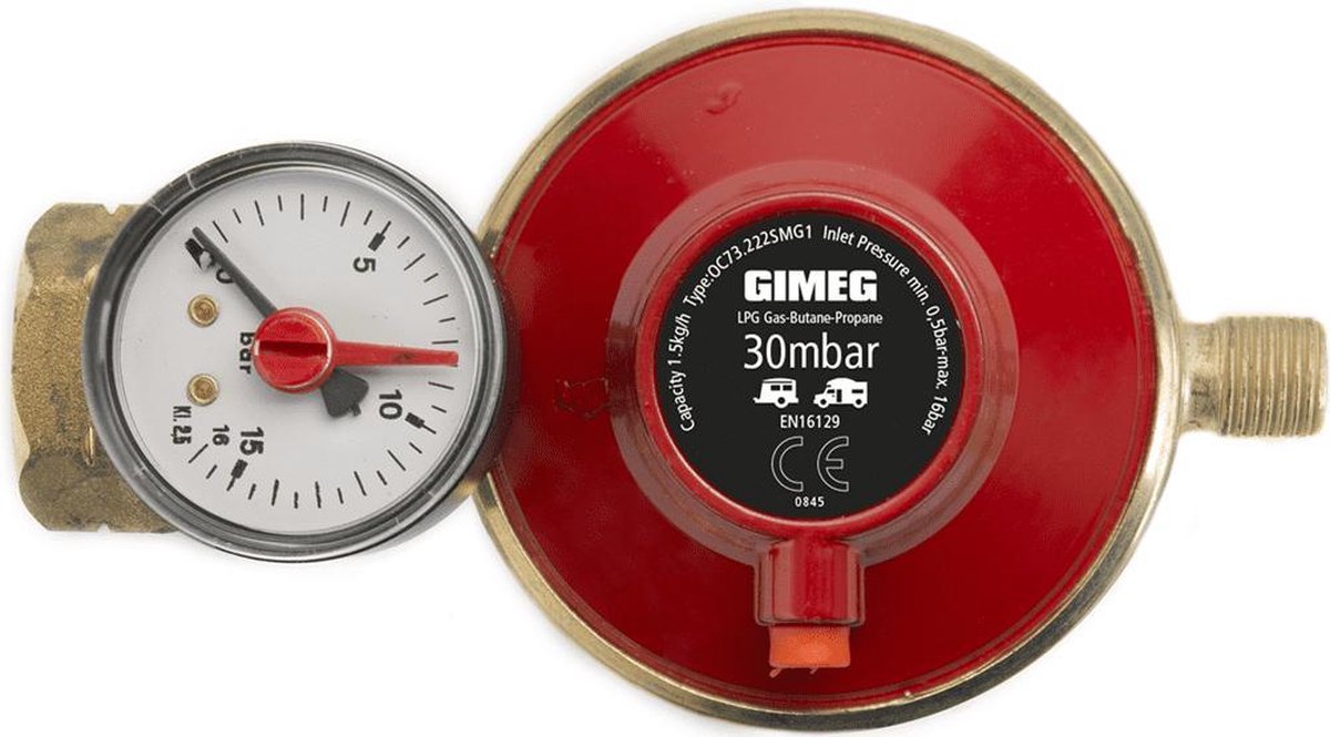 Gimeg Gasdrukregelaar met manometer - afblaasbeveiliging 30 mbar - voor voertuigen