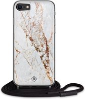iPhone SE 2020 hoesje met koord - Marmer goud | Apple iPhone SE (2020) crossbody case | Zwart, Transparant | Marmer