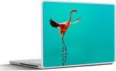 Sticker pour ordinateur portable - 15,6 pouces - Un flamant rose à l'eau bleu clair