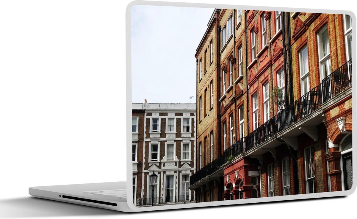 Afbeelding van product SleevesAndCases  Laptop sticker - 14 inch - Weergave van de gevel met balkons van verschillende huizen