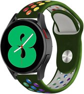Strap-it Sport bandje - geschikt voor Samsung Galaxy Watch 6 / 6 Classic / Watch 5 / 5 Pro / Watch 4 / 4 Classic - sport siliconen bandje voor Galaxy Watch 4-5-6 alle varianten - legergroen/kleurrijk