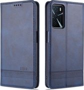 Voor OPPO A16 AZNS Magnetische Kalf Textuur Horizontale Flip Leather Case met Kaartsleuven & Houder & Portemonnee (Donkerblauw)