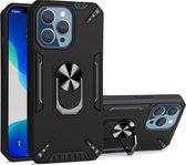 PC + TPU-beschermhoes met 360 graden draaibare ringhouder voor iPhone 13 Pro (zwart)
