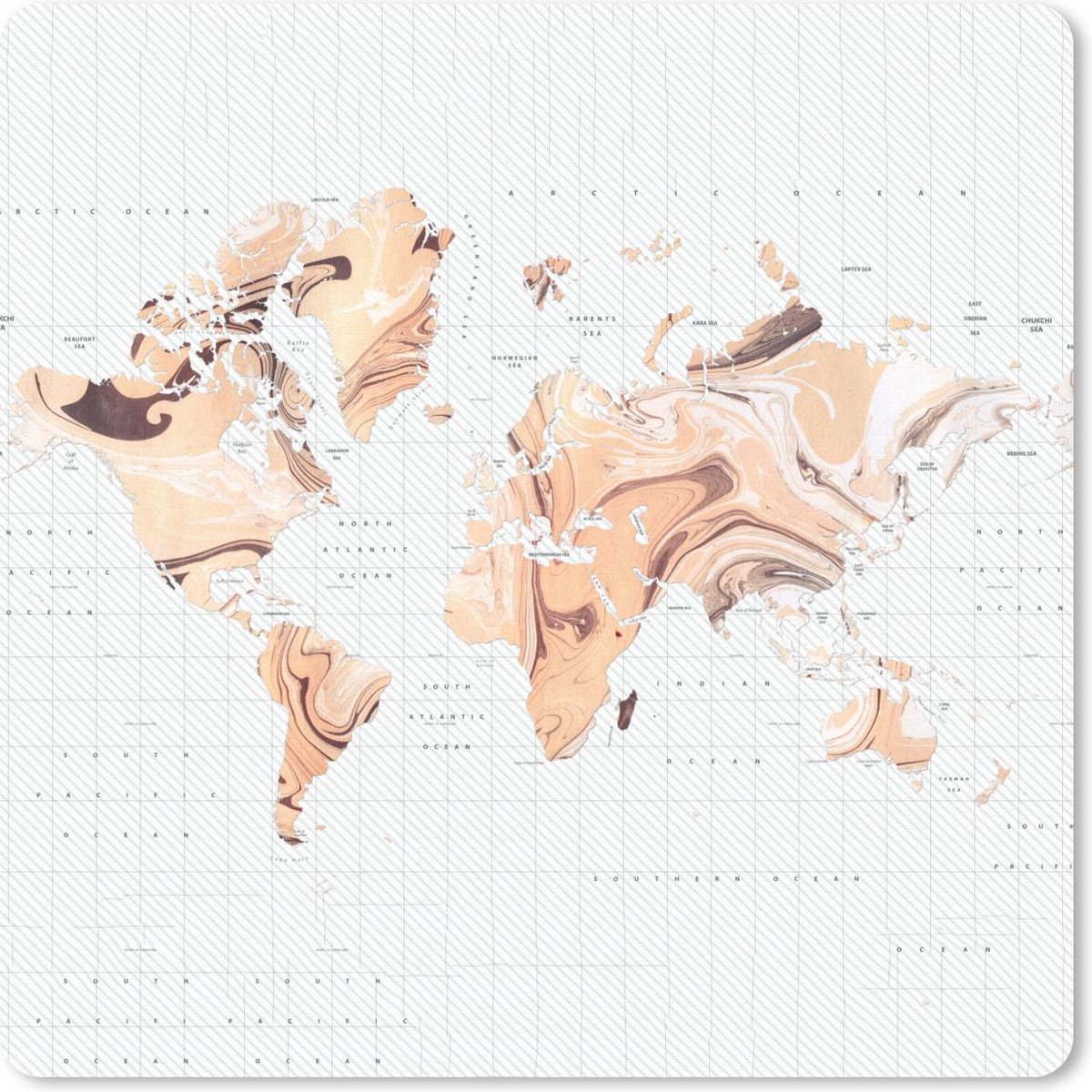 Muismat 30x30 cm - Mousepad Wereldkaart - Oranje - Bruin - Muismatten