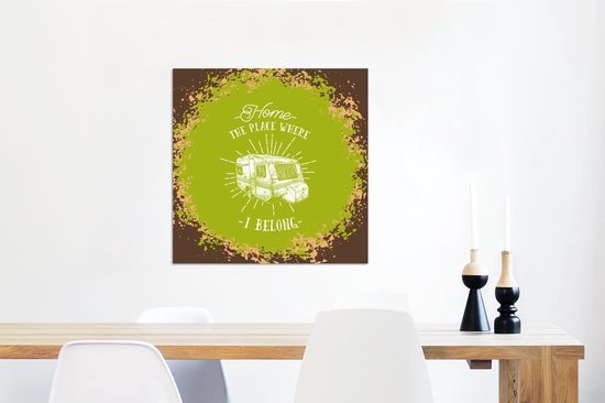 Décoration murale Métal - Aluminium Peinture Industrielle - Vintage - Caravane - Vert - 50x50 cm - Dibond - Photo sur aluminium - Décoration murale industrielle - Pour le salon / chambre