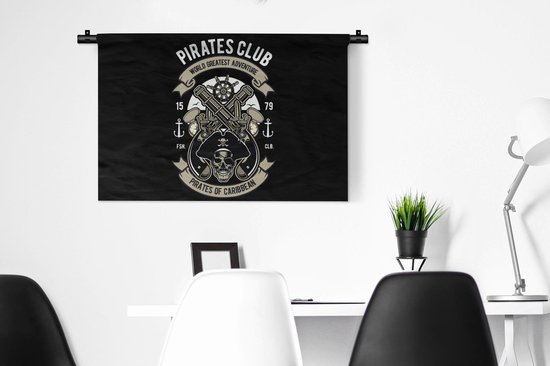 Wandkleed - Wanddoek - Piraten - Kanon - Vintage - Tekening - 90x60 cm - Wandtapijt