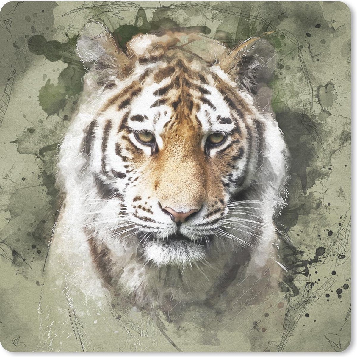 Muismat 30x30 cm - Mousepad Tijger - Waterverf - Groen - Muismatten